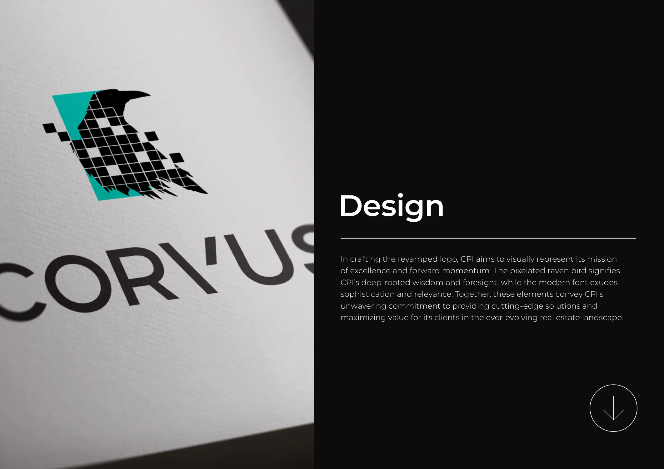 Corvus Property Intelligence raven-pixel mark fusing analogue craft with digital data logic
